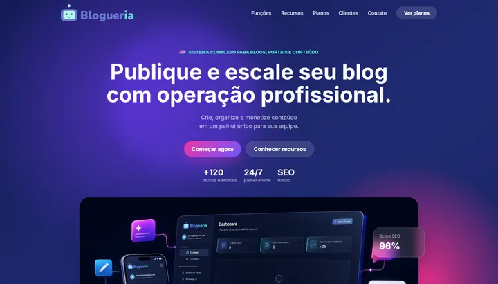 Página inicial do projeto Blogueria