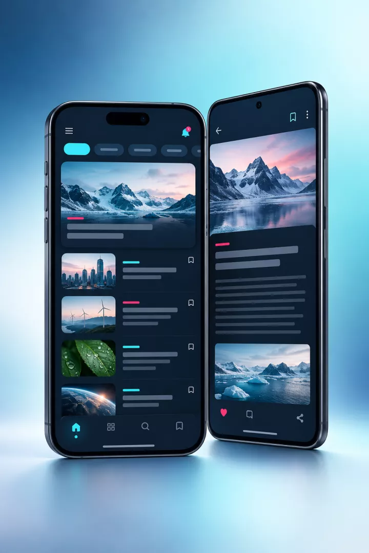 Dois smartphones mostrando a experiência mobile de um portal de notícias